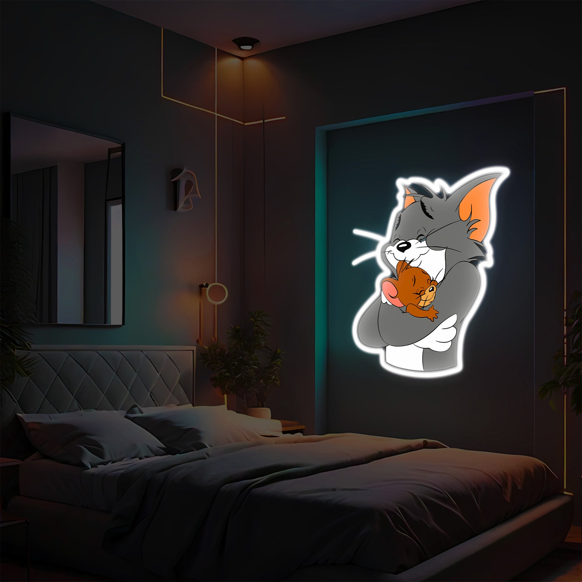 Tom Hugging Jerry UV Neon Sign