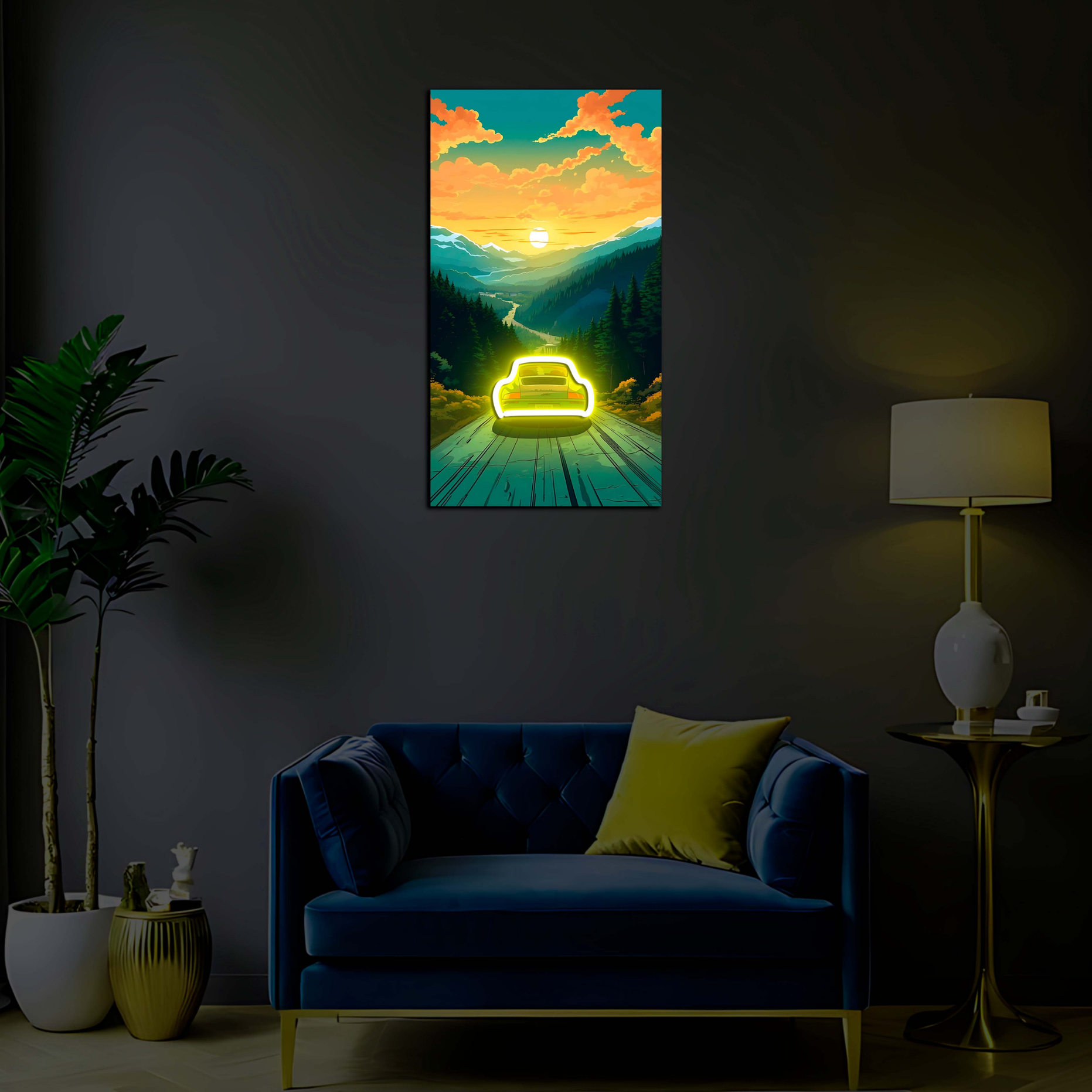 Sunset Car On Mountains UV Poster