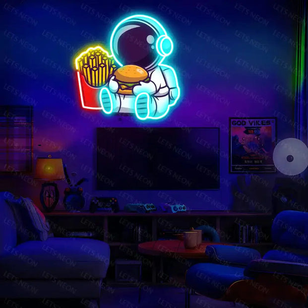 Astronaut Burger Fries UV Neon Sign Lets Neon