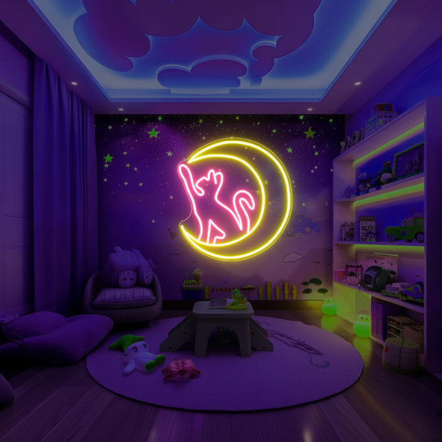 Cat In Moon Neon Sign