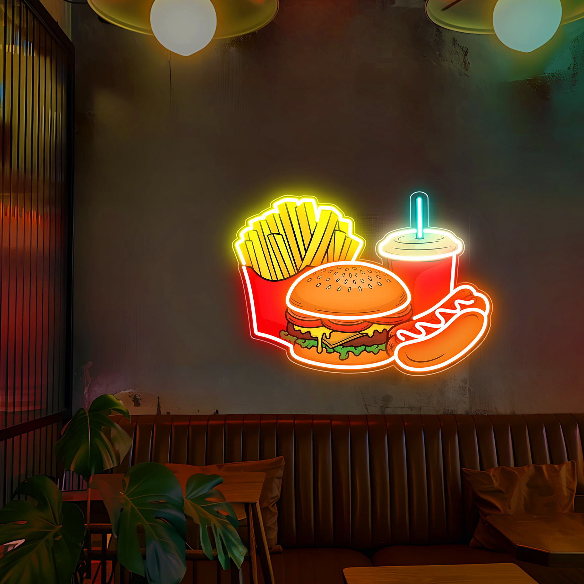 Fries, Burger, Drink UV Neon Sign